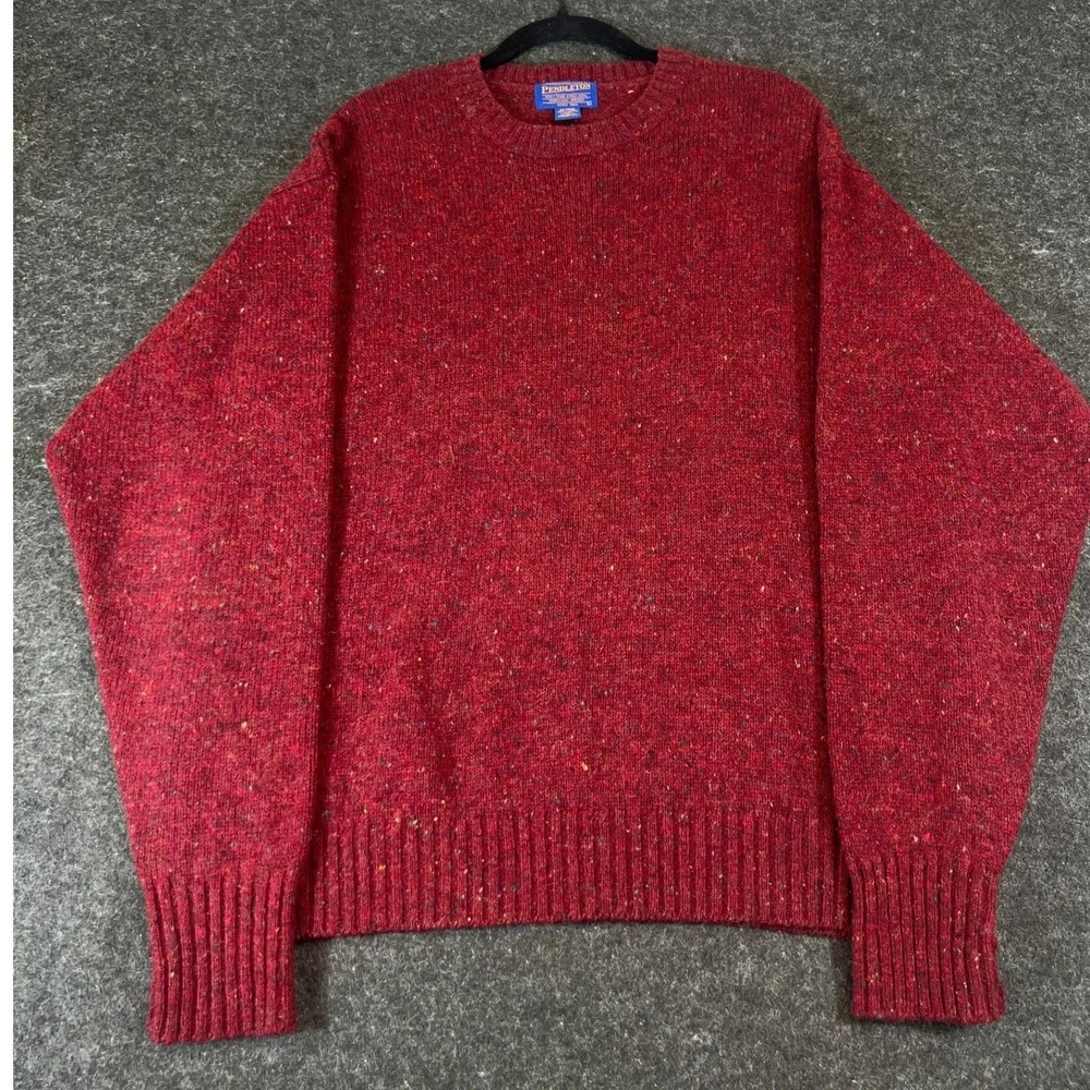 VINTAGE Pendleton Sweater Mens Large Red Crewneck Virgin Wool Minimalist Preppy